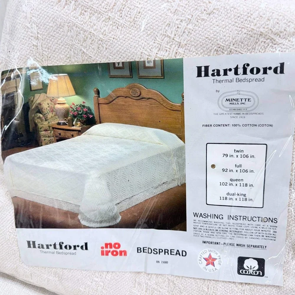 Minette Mills Hartford Thermal Bedspread Full Size Cream 100% Cotton No Iron New